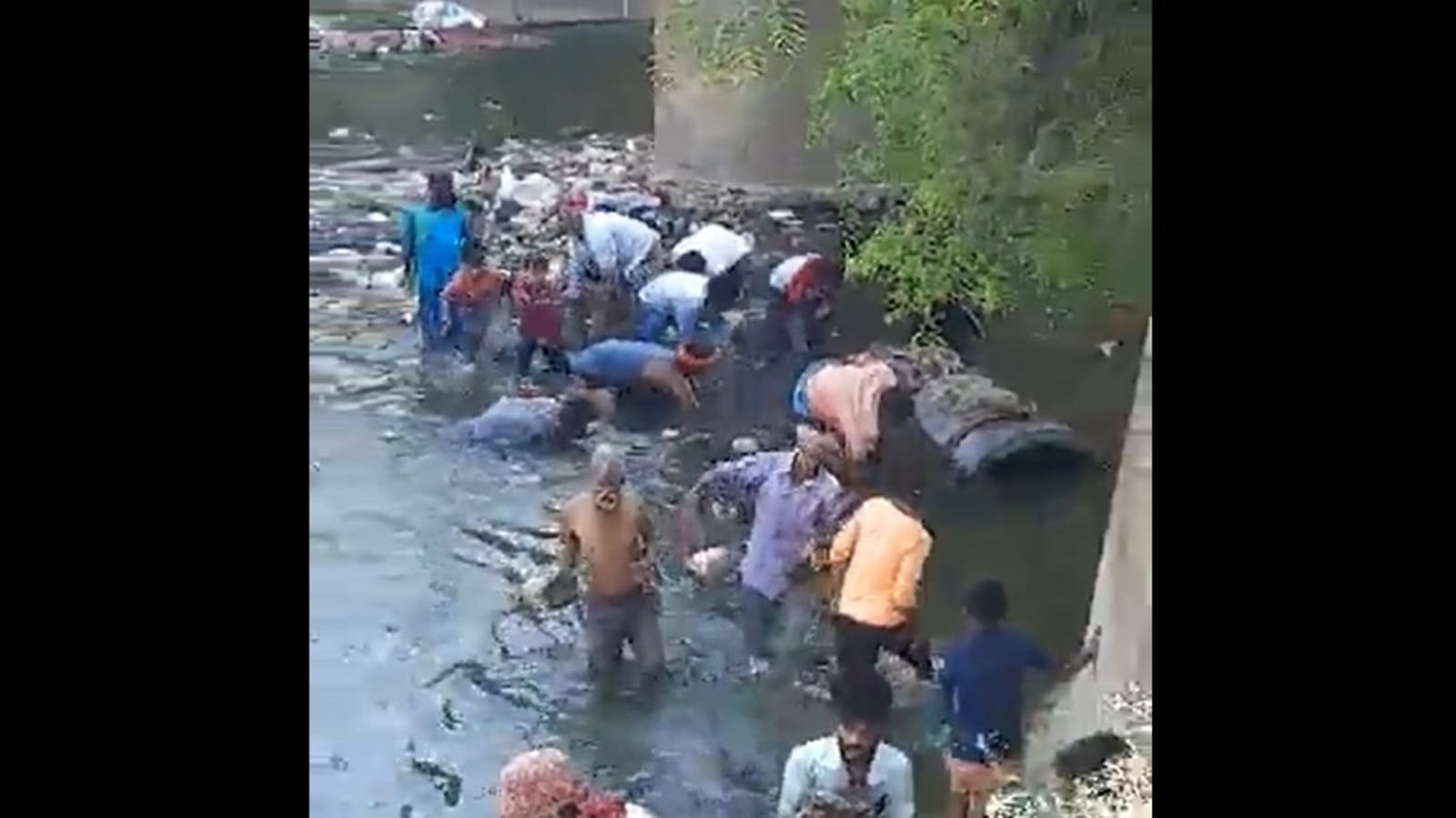 वीडियो |  बिहार के सासाराम में नोट लेने के लिए लोग नाले में उतरे