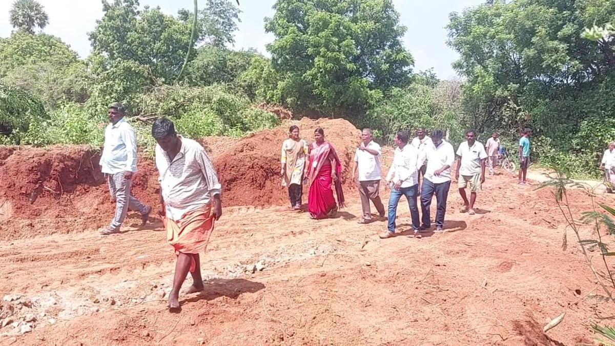 Two check dams damaged to build of illegal road to stone quarry at village near Ambur
